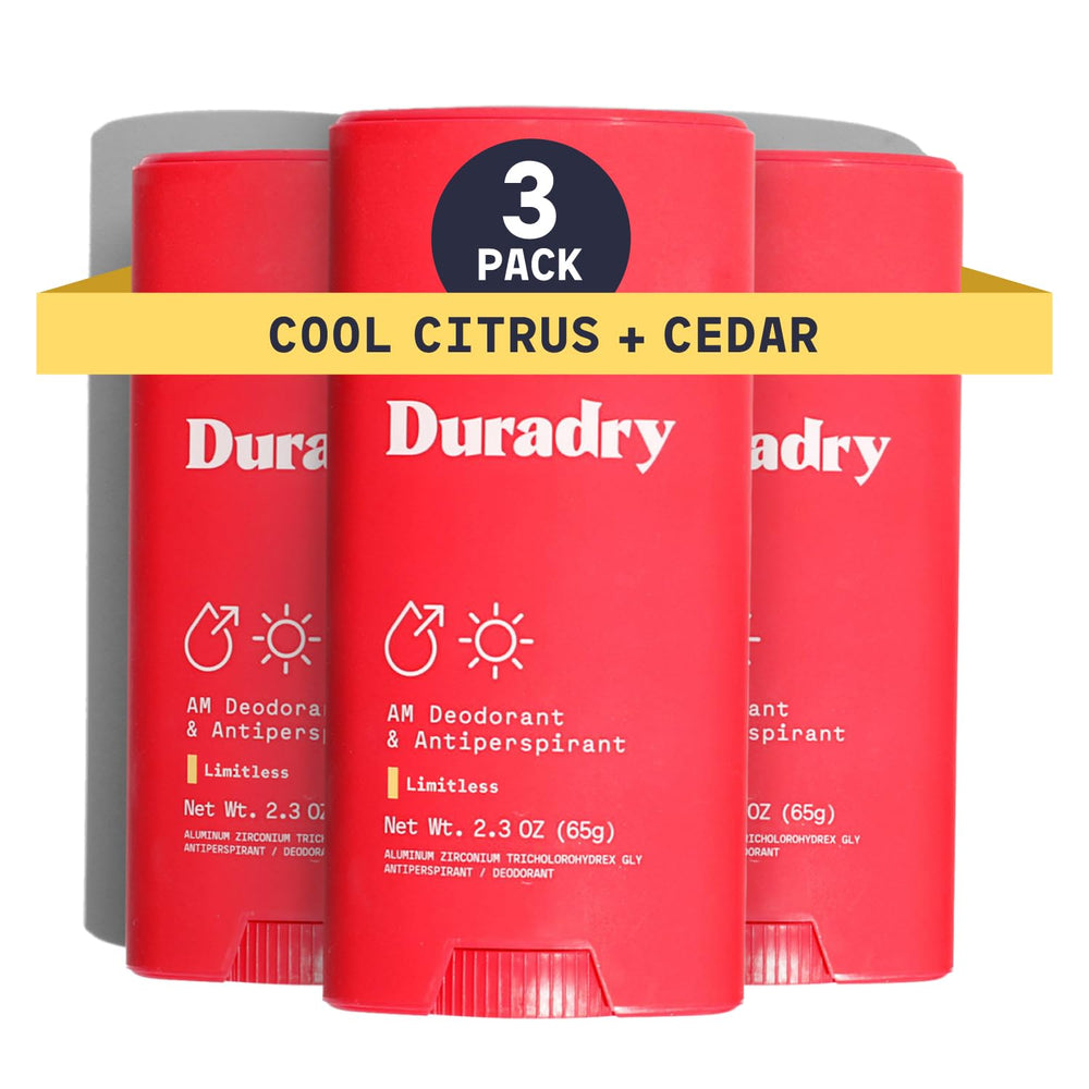 Duradry clinical-strength stick with cool citrus cedar for all-day sweat protection.