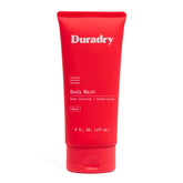 Duradry deodorizing body wash bottle demonstrates all-day odor protection and refreshing cleanse.