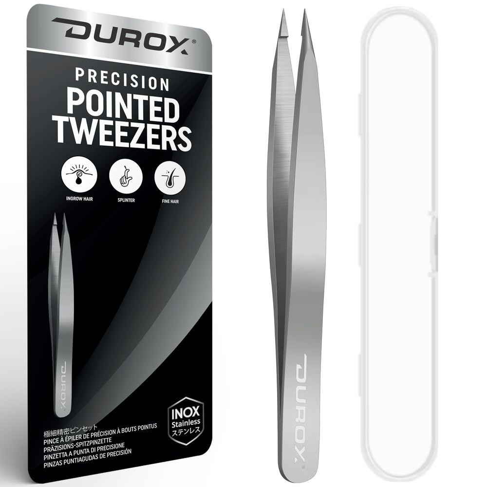DuroX Ingrown Hair Tweezers close-up of needlepoint tips for precise removal