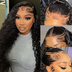 Durya Deep Wave lace front wig front view shows natural volume and seamless hairline.