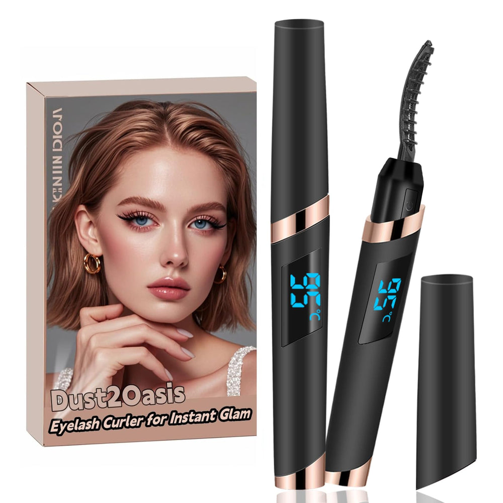 Dust2Oasis heated eyelash curler front view for on-the-go precise curling