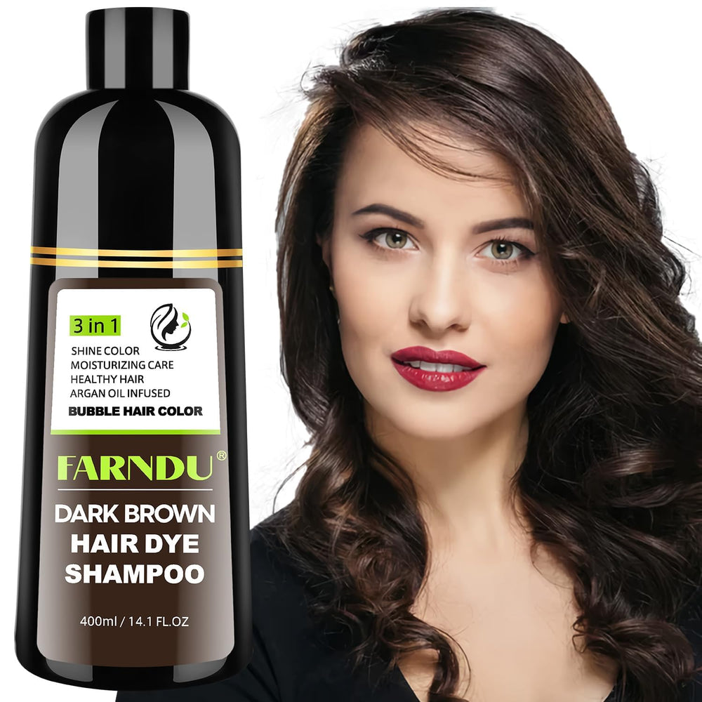 DYEING 221 BC FarnDU dark-brown shampoo bottle showing quick gray coverage