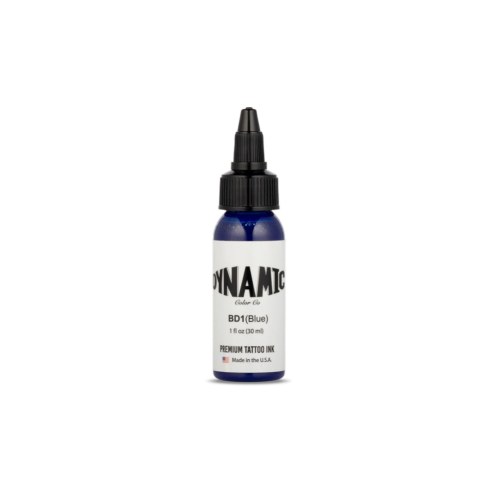 Dynamic Color Co blue tattoo ink bottle delivering vivid pigment for precise line work