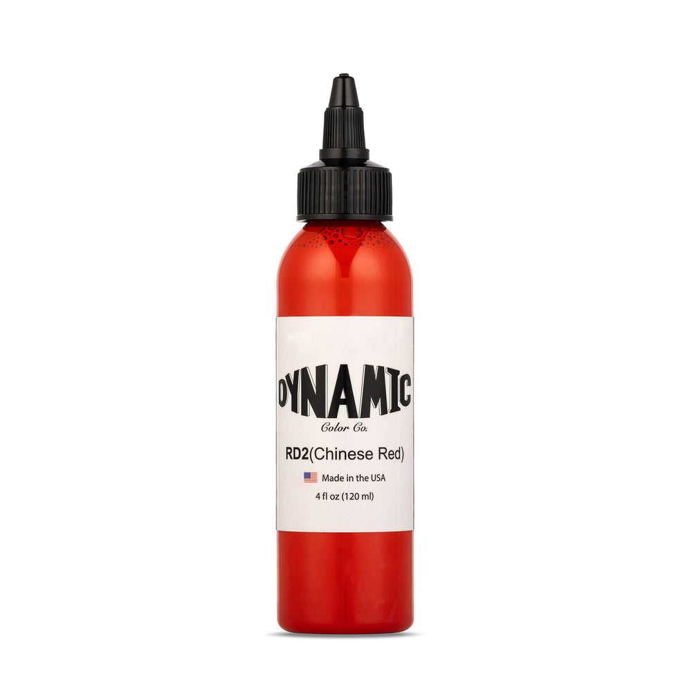 Dynamic Color Co Chinese Red 4oz bottle showing vibrant pigment for crisp outlines