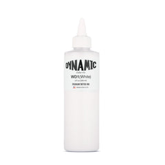 Dynamic Color Co white tattoo ink bottle close-up shows premium pigment for precise details.