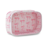 DYSHAYEN clear makeup bag with pink bow front view for easy travel checks