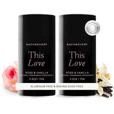 Each & Every rose-vanilla deodorant stick close-up showing smooth glide