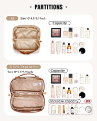 Eachy makeup bag divider interior highlights organized storage for cosmetics and toiletries on trips