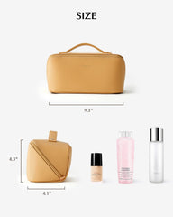 Eachy makeup bag closed-flat as toiletries organizer in hotel bathroom