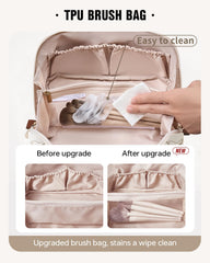 EACHY travel makeup bag beige waterproof PU leather exterior ready for travel
