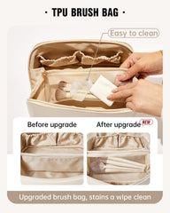 EACHY travel makeup bag inner pockets keep brushes and small products secure.