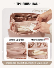EACHY travel makeup bag pink interior with divider for organized cosmetics