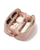 EACHY travel makeup bag pink side view for organized packing on trips