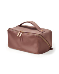 EACHY Travel Makeup Bag satin design keeps cosmetics organized during travel.