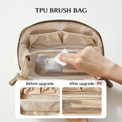 EACHY Travel Makeup Bag spacious 9.3x4.3x4.1 inch interior fits skincare and cosmetics.