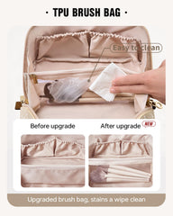 EACHY travel makeup bag waterproof PU leather exterior protects items in travel settings