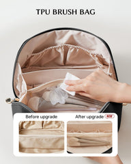 EACHY Travel Makeup Bag waterproof PU leather surface is easy to wipe clean on trips.