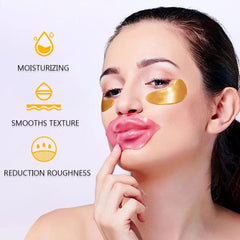 Eakroo 24K gold eye mask closeup highlighting premium ingredients for under-eye refreshment.