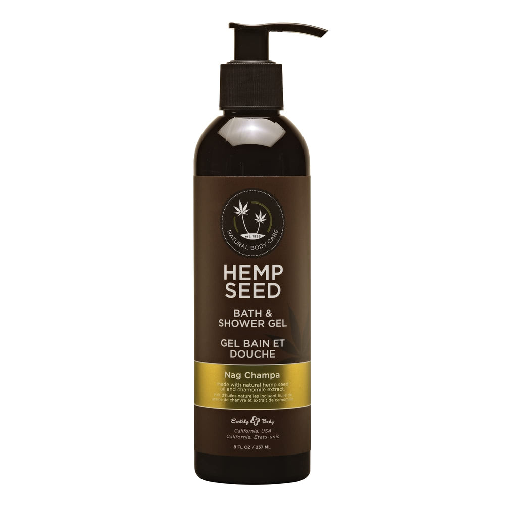 Earthly Body Hemp Seed Bath & Shower Gel bottle-front view showing hydrating formula.