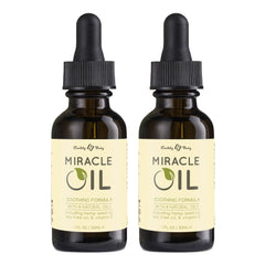 Earthly Body Miracle Oil bottle front showing vegan, all-natural oils for skin nourishment.
