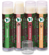 Earth's Daughter Vegan Lip Balm 4-pack box shows four flavors for portable moisture.