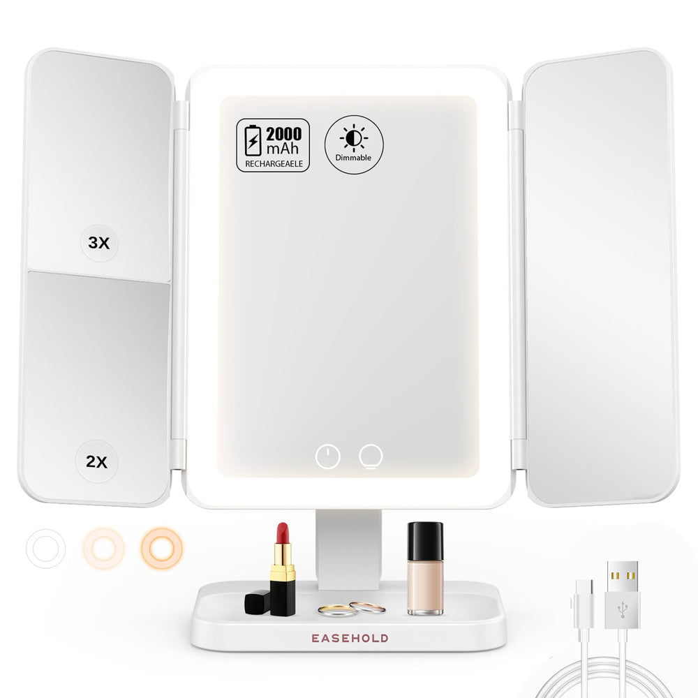 Easehold lighted makeup mirror with 64 LEDs for gentle, even illumination.