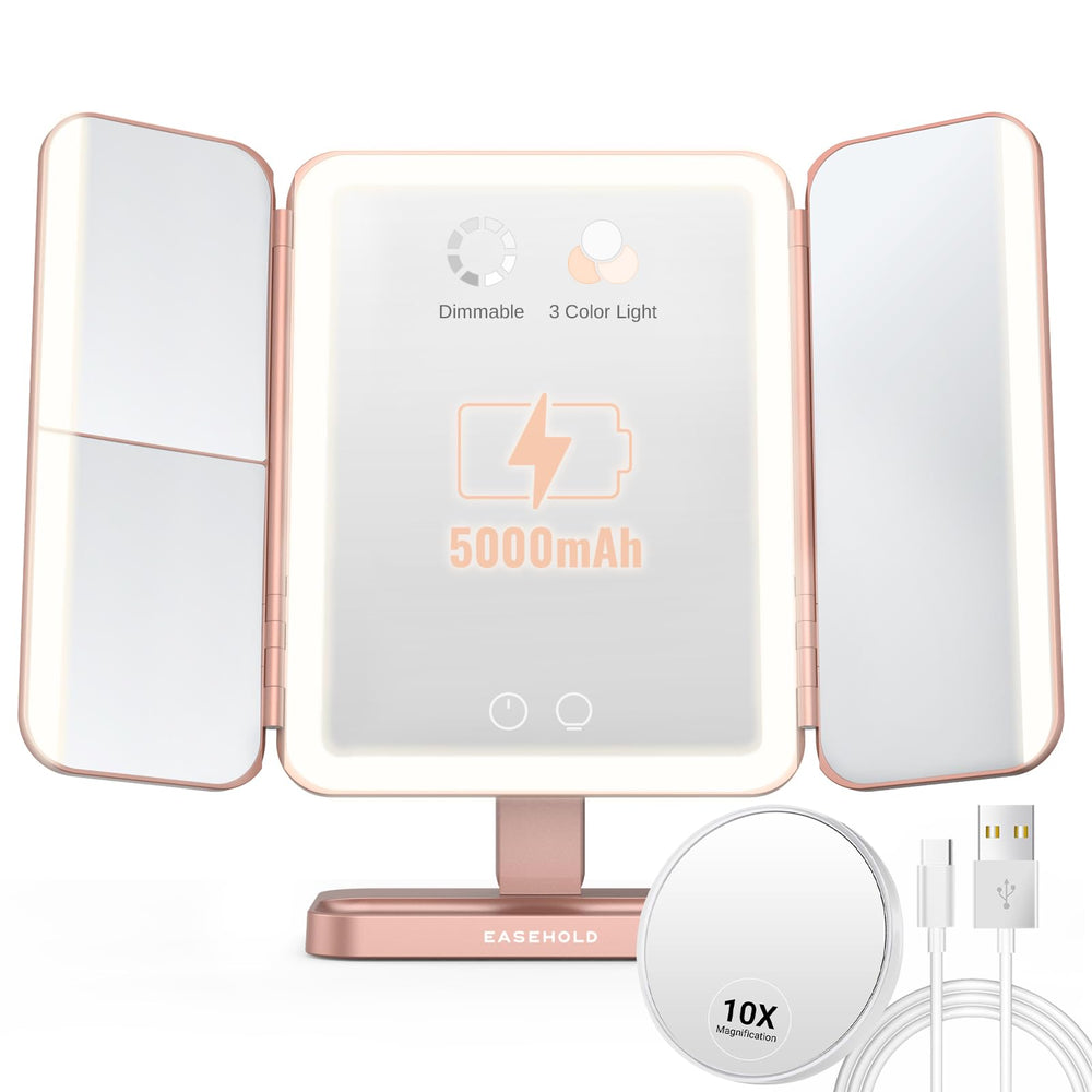 EASEHOLD rose gold lighted makeup mirror front view for bright reflections
