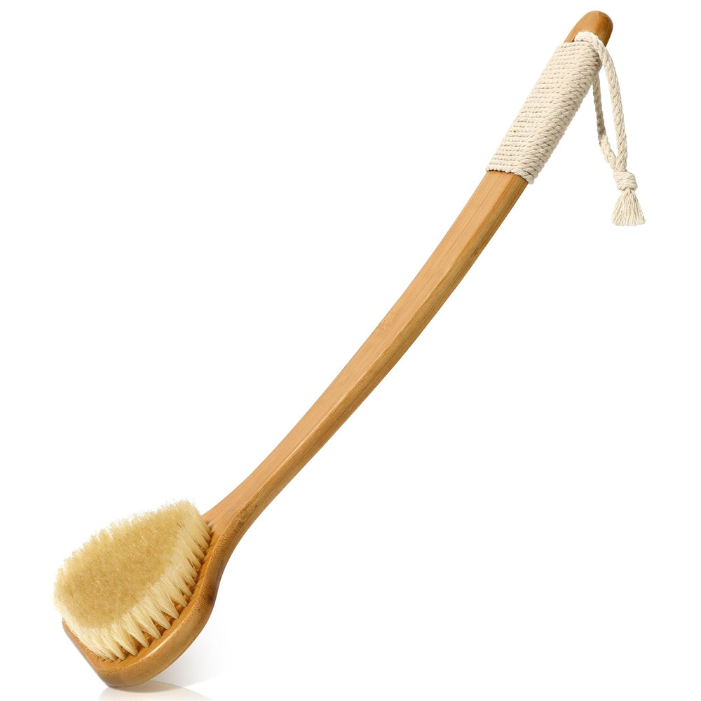 Eaxun Bamboo Back Scrubber with ergonomic handle enables effortless back cleaning and full coverage.