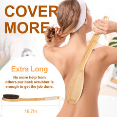 eaxun curved bamboo back brush ergonomic grip for back cleaning