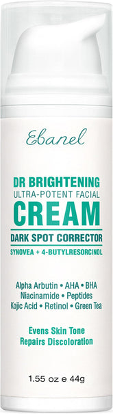 Ebanel dark-spot remover bottle closeup highlighting advanced brightening formula for even tone.