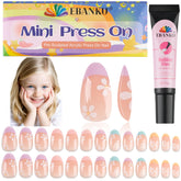 EBANKU 26-piece kids press-on nails pink flower set for easy, mess-free nail art.