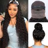 Ebarly hidden-strap water wave 360 wig closeup with baby hairs for natural framing