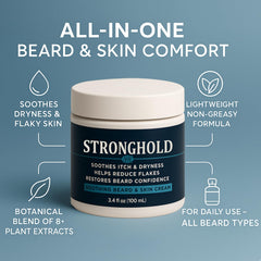 EBEHDOQ Stronghold Beard Cream dispense action demonstrates quick-absorb formula.