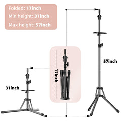 EBLIKI wig stand shows height adjustment from 31 to 57 inches for versatile styling