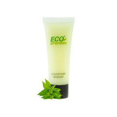 ECO Amenities clear container shows clean, neatly packaged conditioner for guests