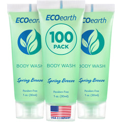 EcoEarth travel-size body wash 100-pack bottles for hotel guest amenities