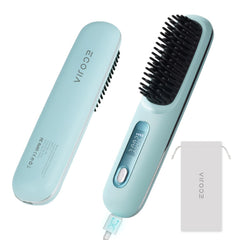 ecojia cordless hair straightener brush front LCD view highlights fast heat-up and easy styling