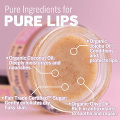 Eco Lips Lip Sugar Scrub jar open reveals organic sugar and carrier oils for moisture