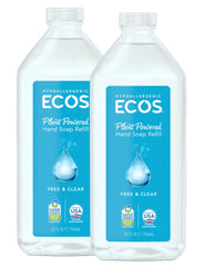 ECOS Free and Clear refill hand soap bottles ready for eco-friendly refills.
