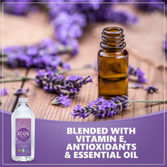 ECOS Lavender bloom with bottle and lavender sprigs ambience