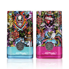 ED HARDY Hearts and Daggers label art closeup highlights premium branding.