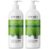 EDENIKA BOTANICALS Lemongrass body wash bottle front, refreshing citrus scent.