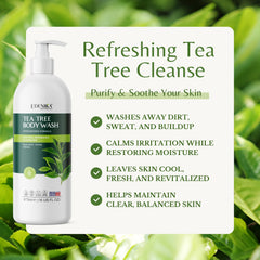 EDENIKA BOTANICALS Tea Tree Oil Body Wash foaming lather delivers cooling cleanse.