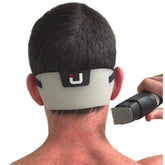 EdgUp necklines stencil in use delivers precise neckline cleanup for a polished home haircut