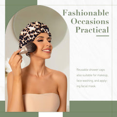 Edoneery Leopard Shower Cap packaged indicates travel-ready, reusable design.