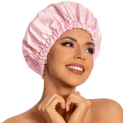 edoneery reusable shower cap pink outer view for long hair protection