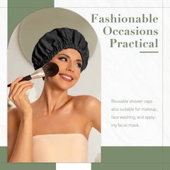 Edoneery shower cap elastic-band close-up shows secure, slip-free fit.