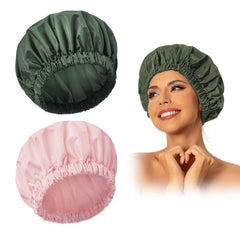 Edoneery reusable shower cap front view pink-green protects hair during shower routine