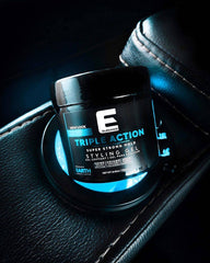 E Elegance Earth Fragrance hair-style-hold shot shows dramatic control and all-day structure.