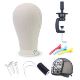 EERYA 22-inch canvas block head angled view for realistic wig fitting and display.